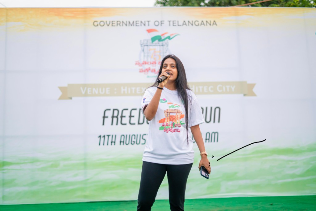 Swetha anchoring on stage